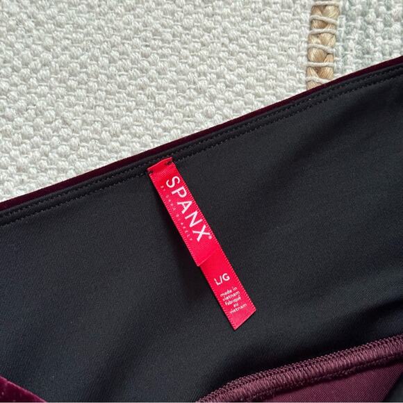 Spanx Velvet Rich Burgundy High Rise Pull-On Ankle Lounge Leggings Women’s Large - Picture 9 of 11